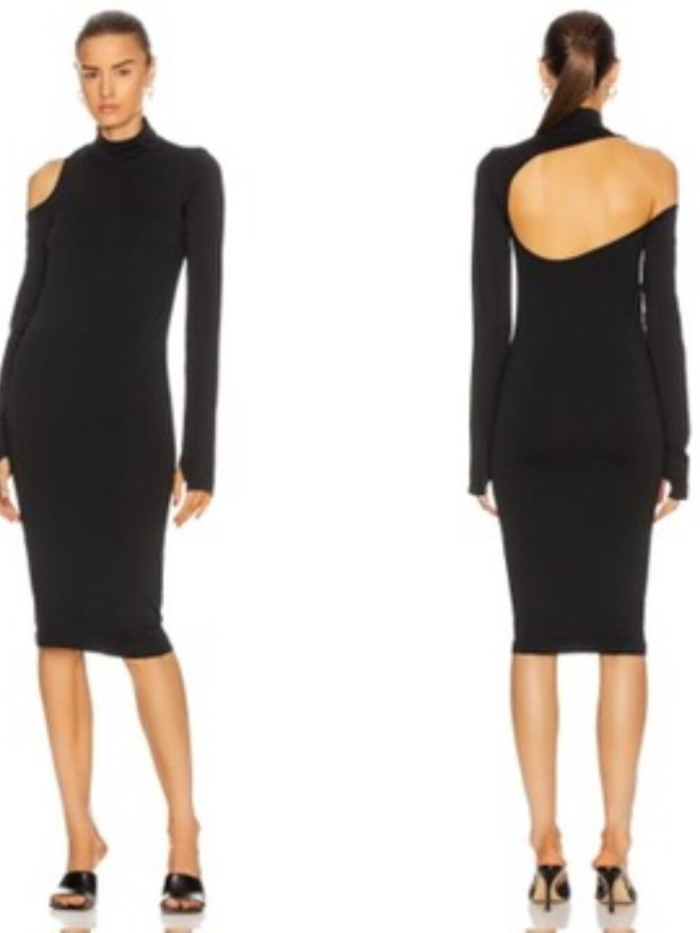 Helmut Lang Black Bodycon Long Sleeve Cutout Dress Size M/L